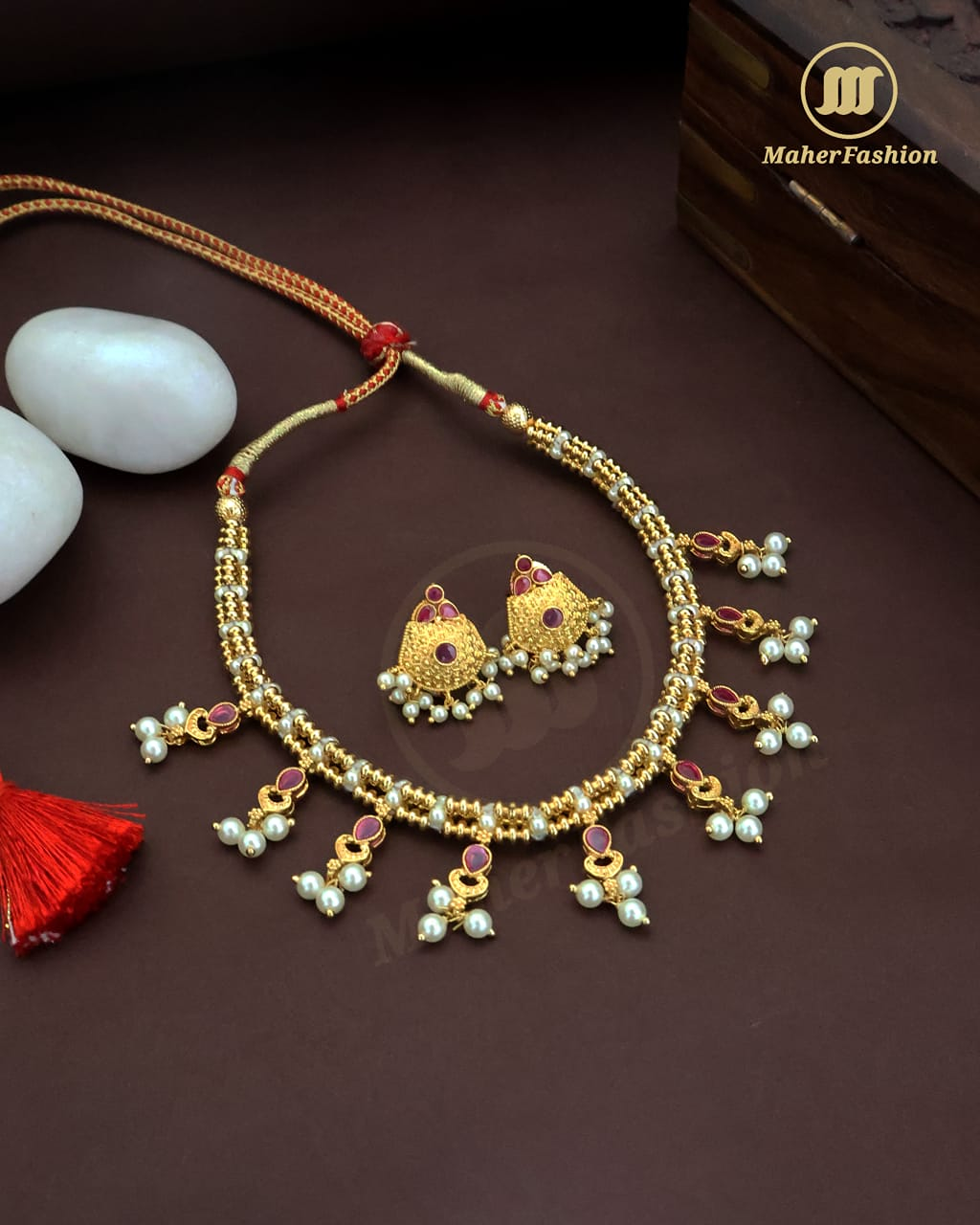 Glorious  Gold Plated Ruby Stone Chinchpeti